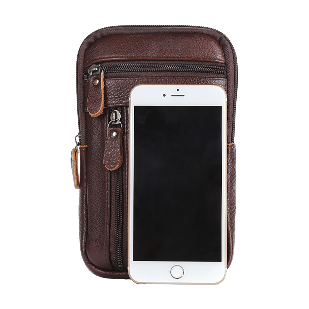 Leather Phone Pouch Small Waist Pack Crossbody Bag Business Receipt Wallet Coffee