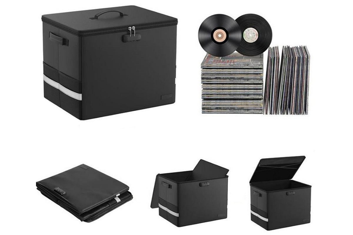 Vinyl Record Storage with Lock Fireproof Waterproof Organizer for 150 Records