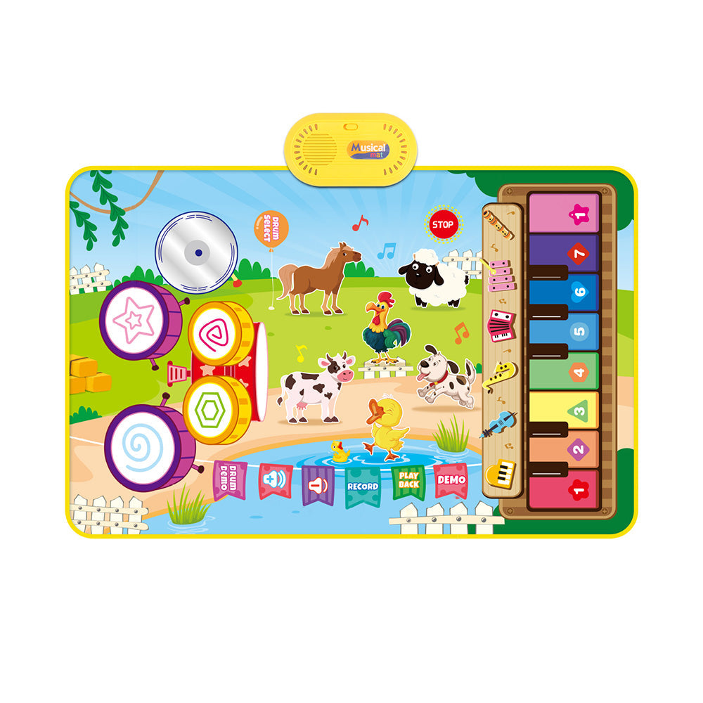 2-in-1 Piano Drum Mat Music Touch Music Mat Toys with 6 Instrument Sounds for Kids Green