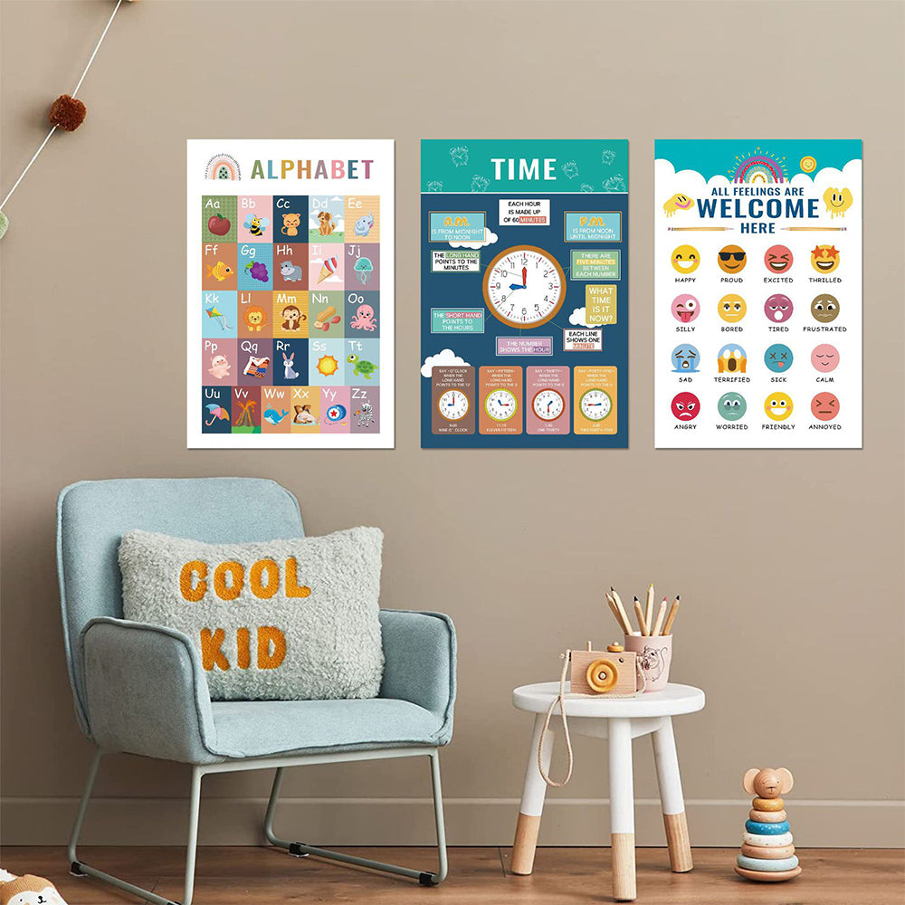 16 Sheets Boho Kids Educational Posters Toddler Learning Posters for Classroom Kindergarten Elementary Education Supplies