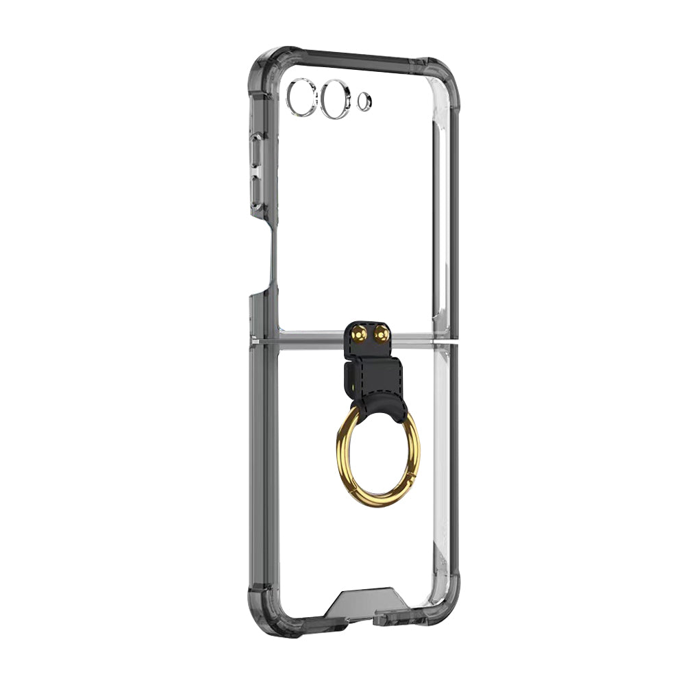 For Samsung Galaxy Z Flip5 5G Airbag Case Slim Clear Cover With Ring Stand Black