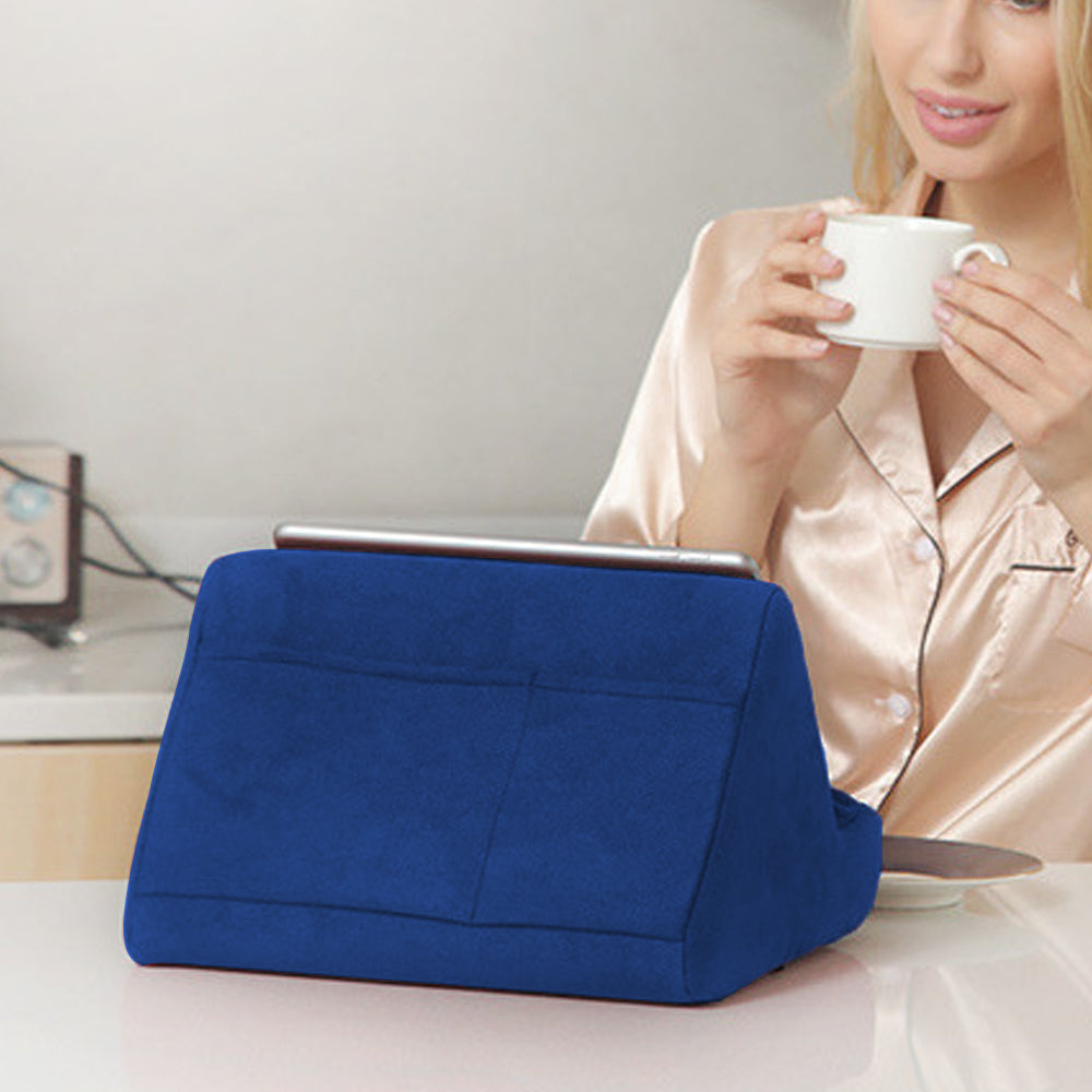 Multi-Angle Tablet Holder Compatible with iPads Lazy Holder Stand for Bed and Desk with 2 Pockets Blue