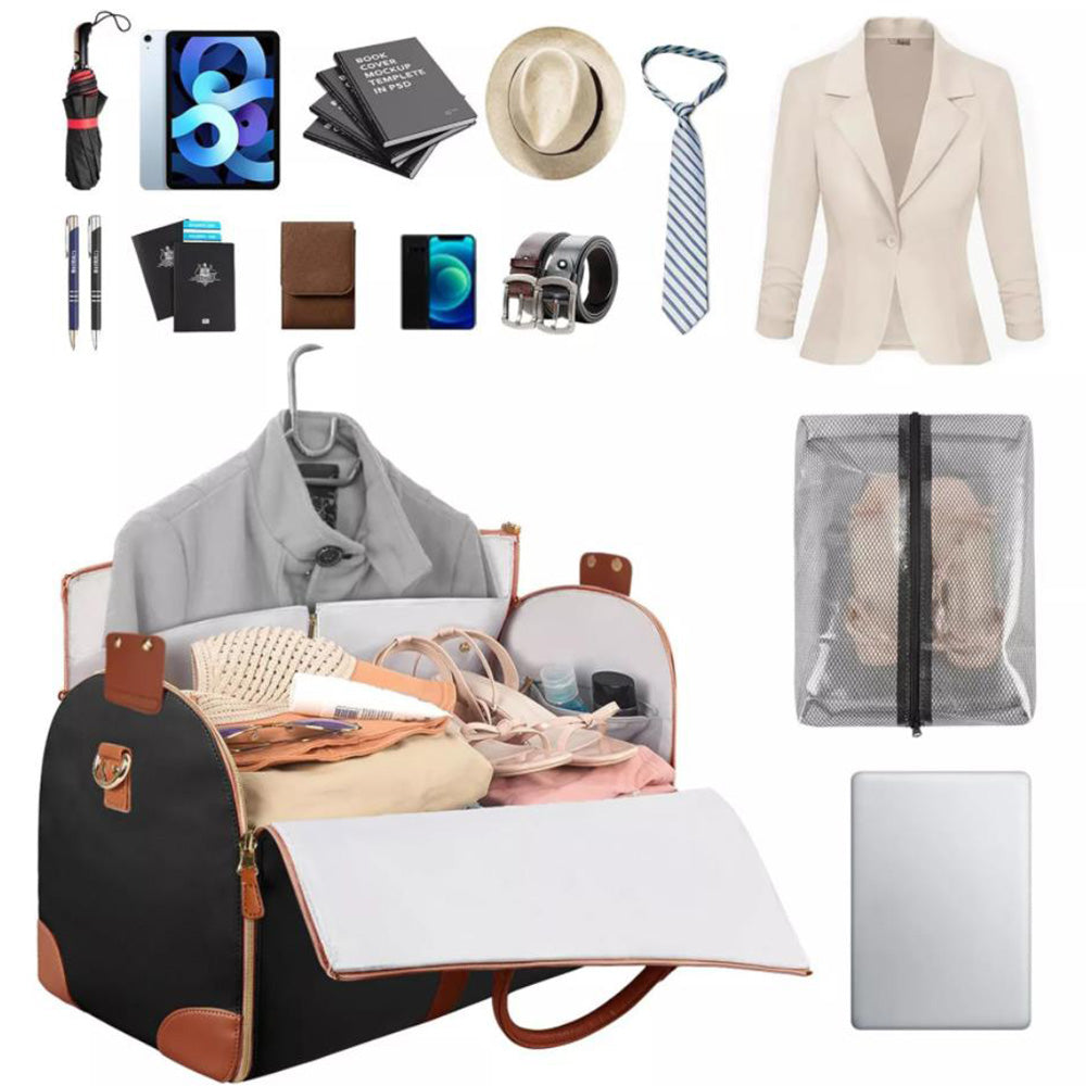 Foldable Duffel Bag Travel Garment Bag with Mini Pocket Black