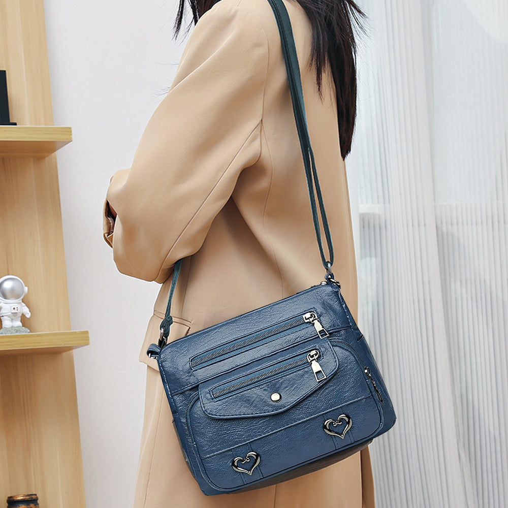 Crossbody Bag for Women Leather Messager Bag Large Capacity Shoulder Bag Blue
