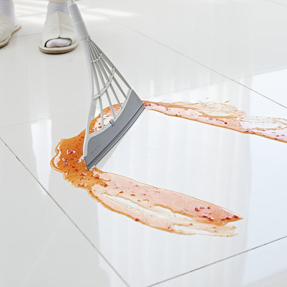 180-Degree Rotating Broom and Foldable Standing Dustpan Set with Scraper for Home Office Blue