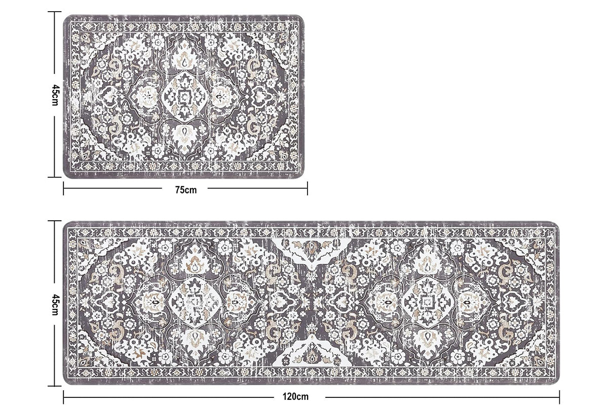 2Pcs Boho Anti-Fatigue Kitchen Mats Non-Slip Cushioned for Kitchen Sink Laundry -Black