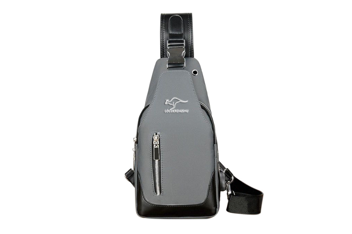 Chest Bag Sling Backpack Cross Body Bag With USB Port For Walking Hiking Travel-Grey