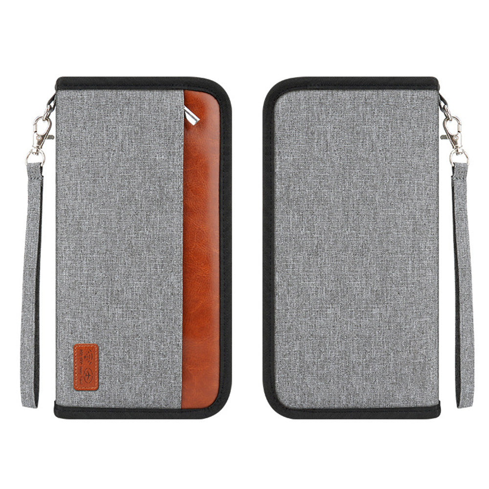 RFID Blocker Passport ID Card Holder Zipper Travel Wallet Grey