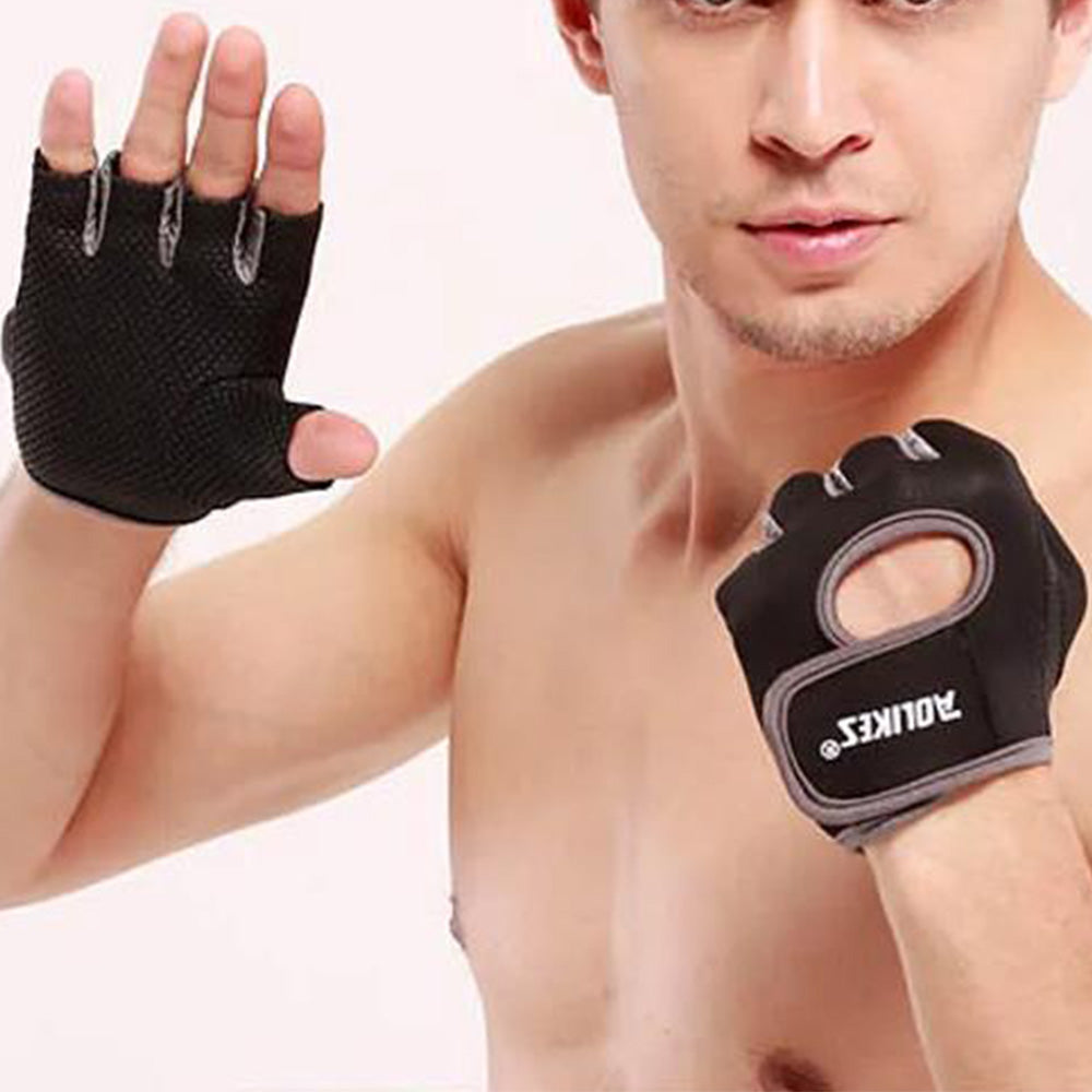 Pair of Sports Gloves Open Finger Gym Gloves for Cycling Weight Lifting Fitness Exercise Black