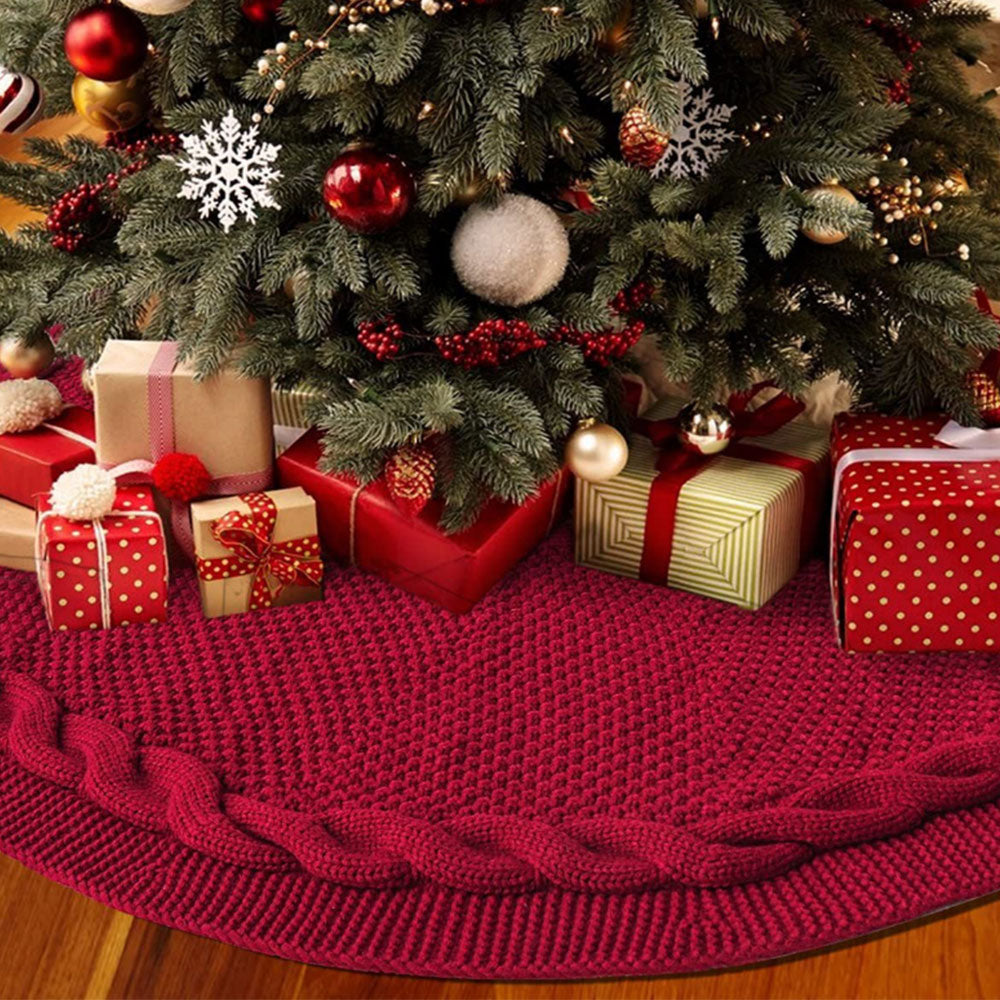 Knitted Christmas Tree Skirt Wine Red Xmas Tree Skirt Knitting Christmas Tree Decorations