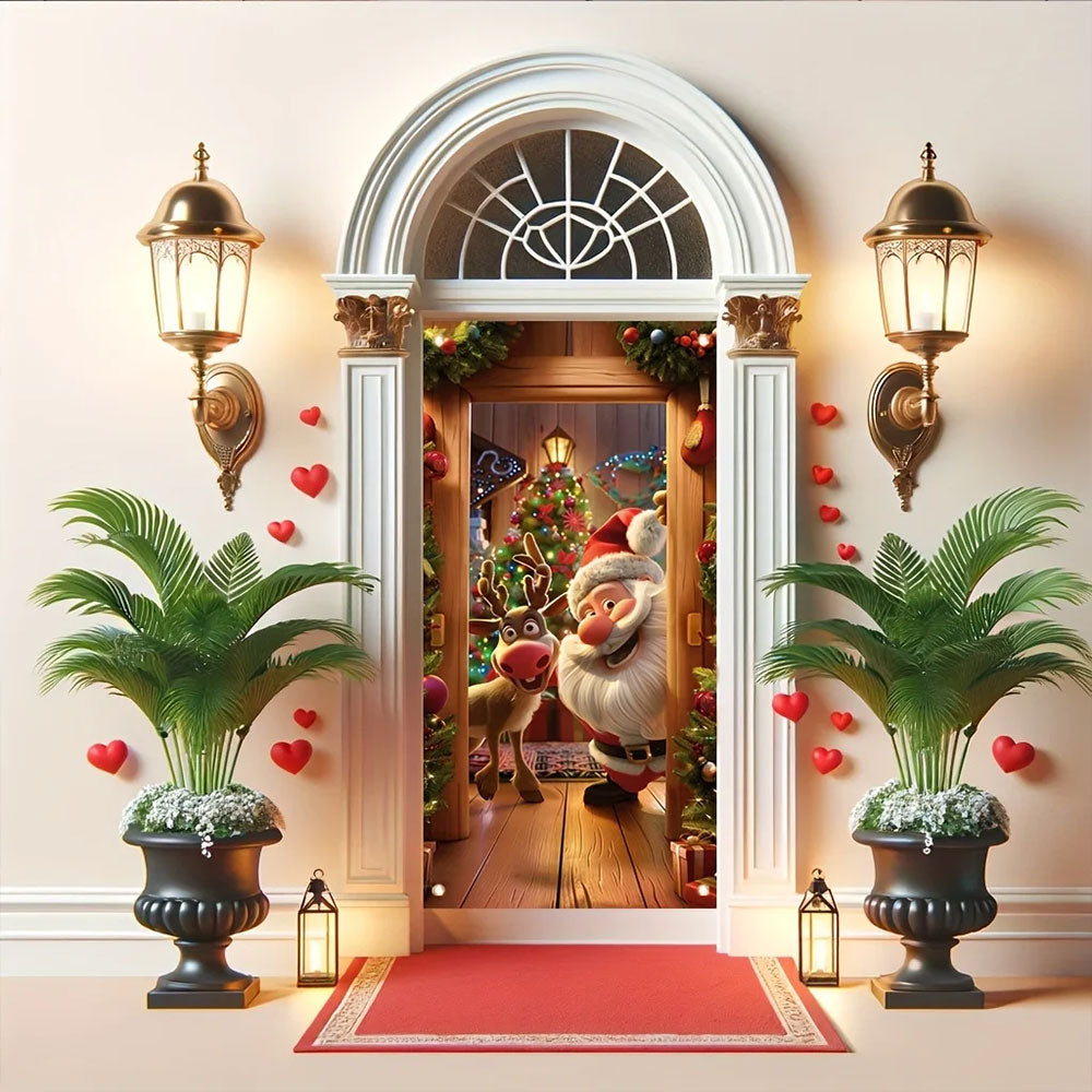 180x90cm Christmas Door Background Cloth Party Decor Hanging Door Curtain Cover Style 1