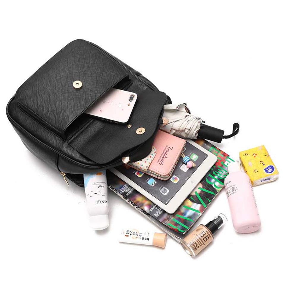 3 Pcs Set PU Bags Backpack Purse Sling Bag for Women Black