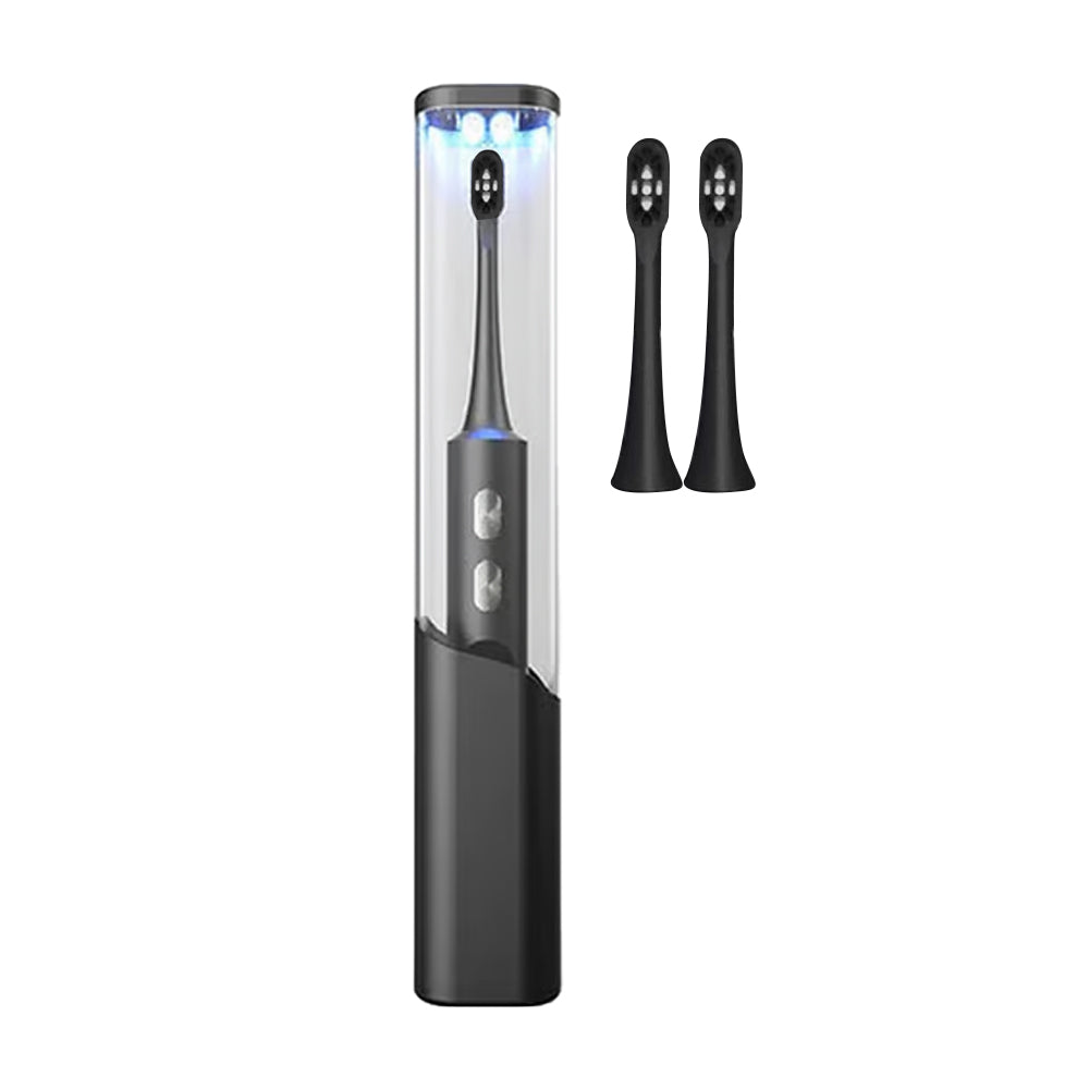 Travel Electric Toothbrush Self-Cleaning Vibration Toothbrush with 2Pcs Replacement Brush Head and Disinfection Storage Case Black