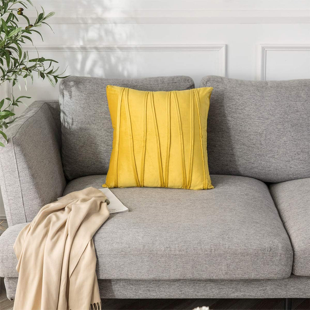 2PCS Velvet Stripe Cushion Covers Decorative Throw Pillow Cases for Sofa & Home Decor Yellow