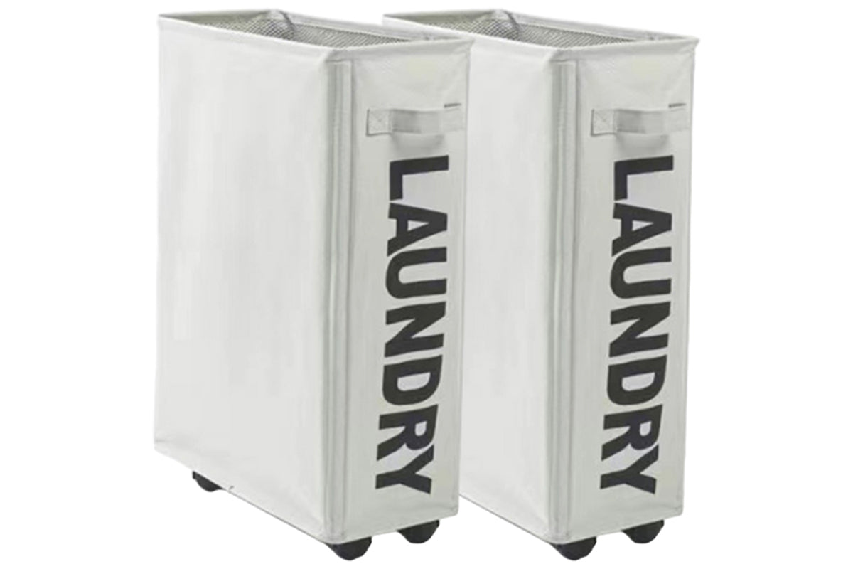 2Pcs Foldable Laundry Washing Clothes Storage Bag With Universal Wheels-Light Gray