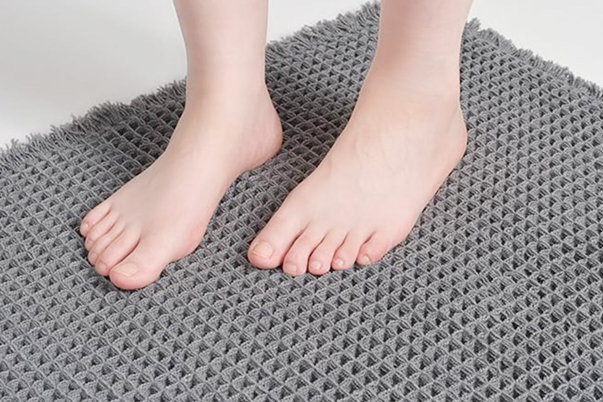 Waffle Bath Mat Super Absorbent Non Slip Bathroom Rug Rubber Backed Bath Rug -Grey