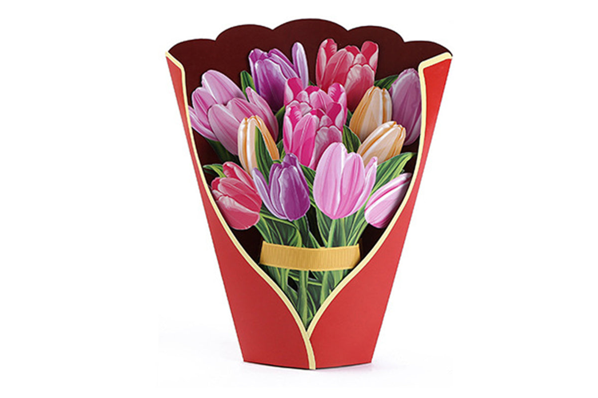 3D Paper Pop Up Flower Cards Mothers Day Gift For Mom All Occasion Cards With Note Card-Tulip Bouquet