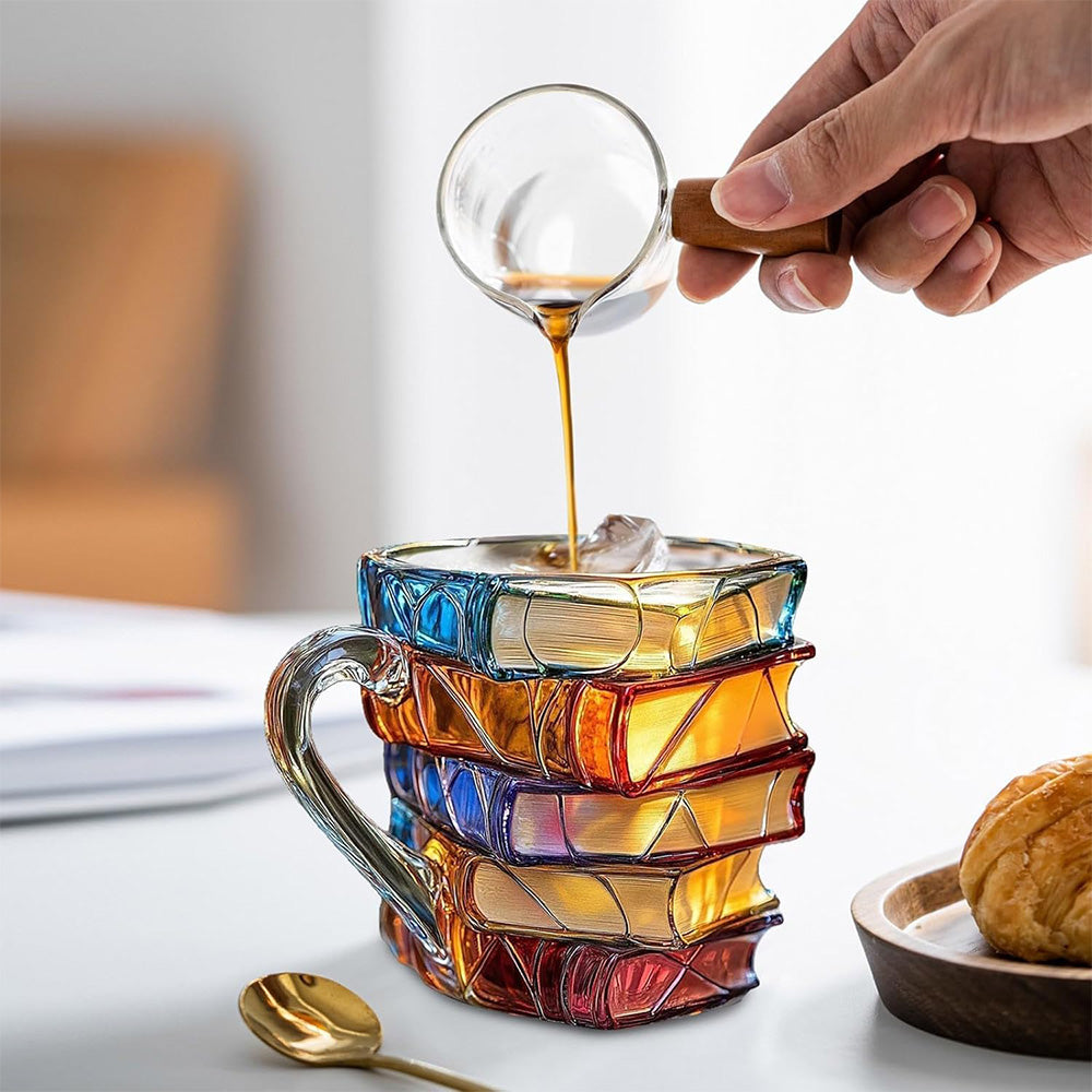300ml Painted Book Mug Novelty Glass Coffee Cup for for Book Lover Style 1