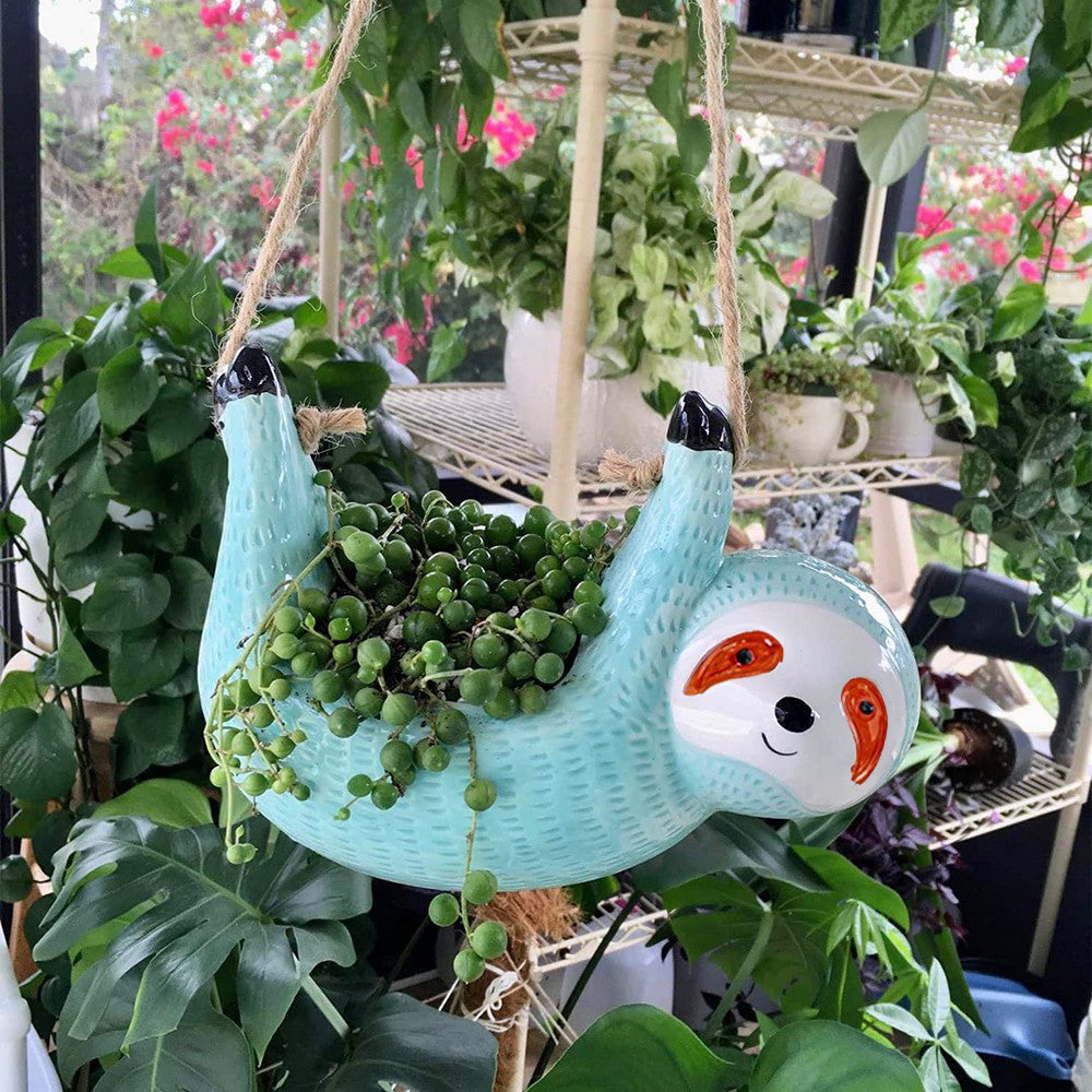 Sloth Hanging Planters Pots Cute Wall Planter Succulent Air Plants Cactus Ceramic Flower Pot-Blue
