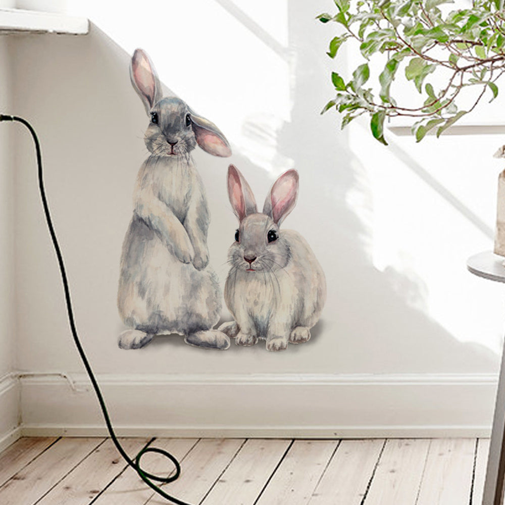 Cartoon Lovely Cute Two Bunnies Rabbits Wall Stickers Wall Murals Bunny Stickers