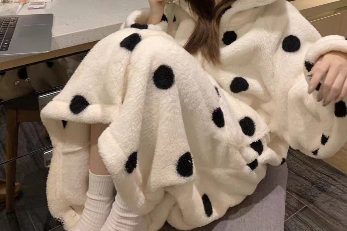 Women Hooded Pajamas Winter Sleepwear Plush Onesie Pajama with Pockets