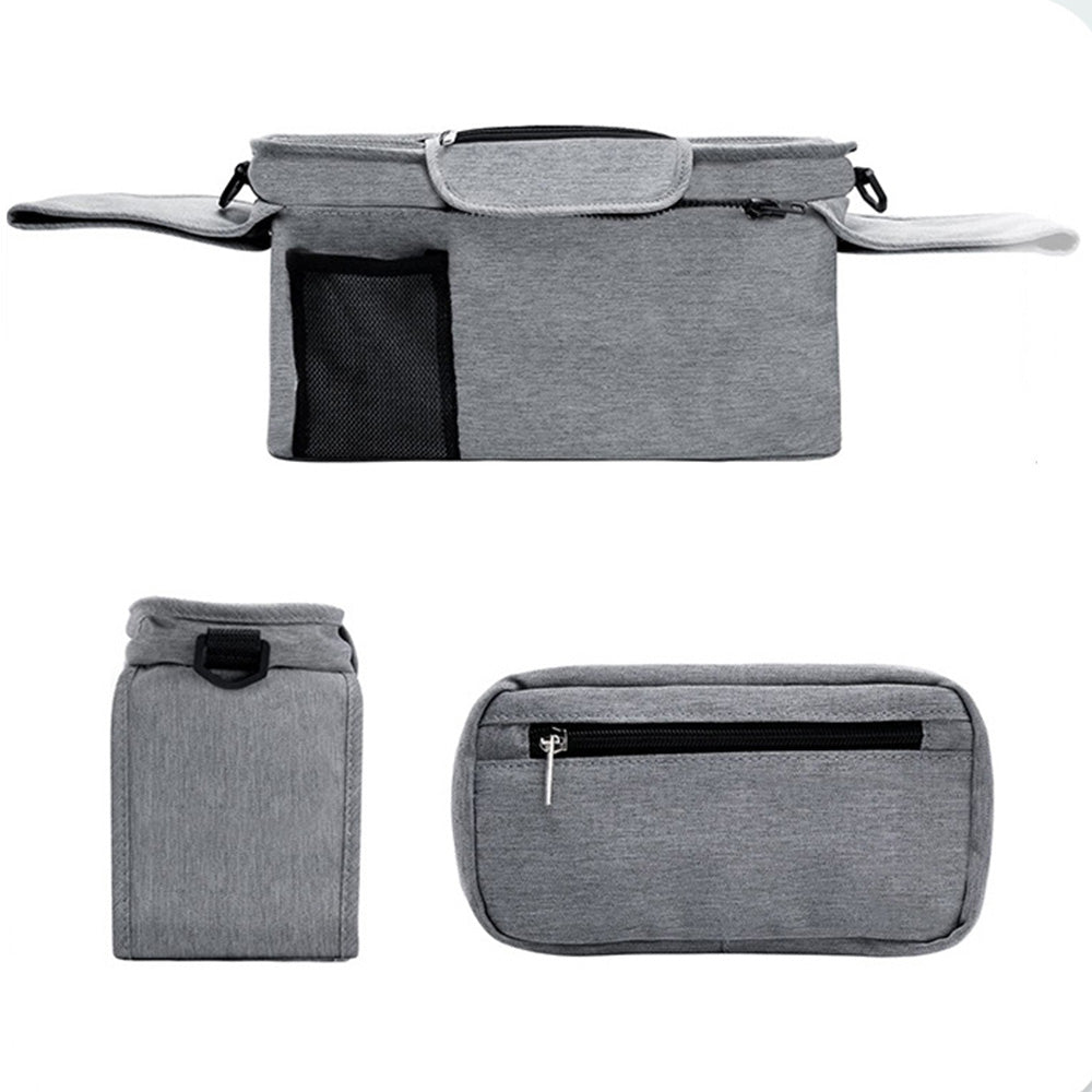 Universal Stroller Organizer with Cup Holder Travel Essential Caddy with Shoulder Strap Grey