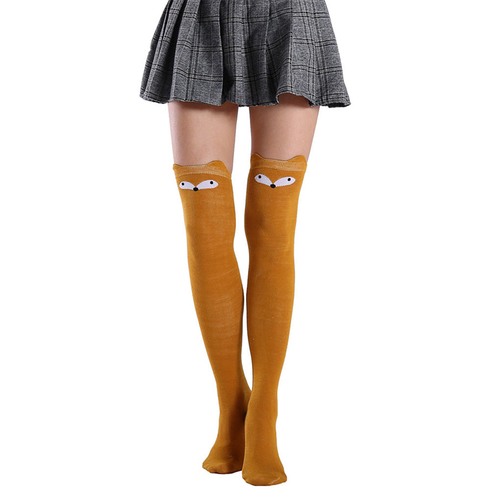 Pair of Cat Shape Warm Thigh High Over Knees Stockings Long Socks for Girls Yellow