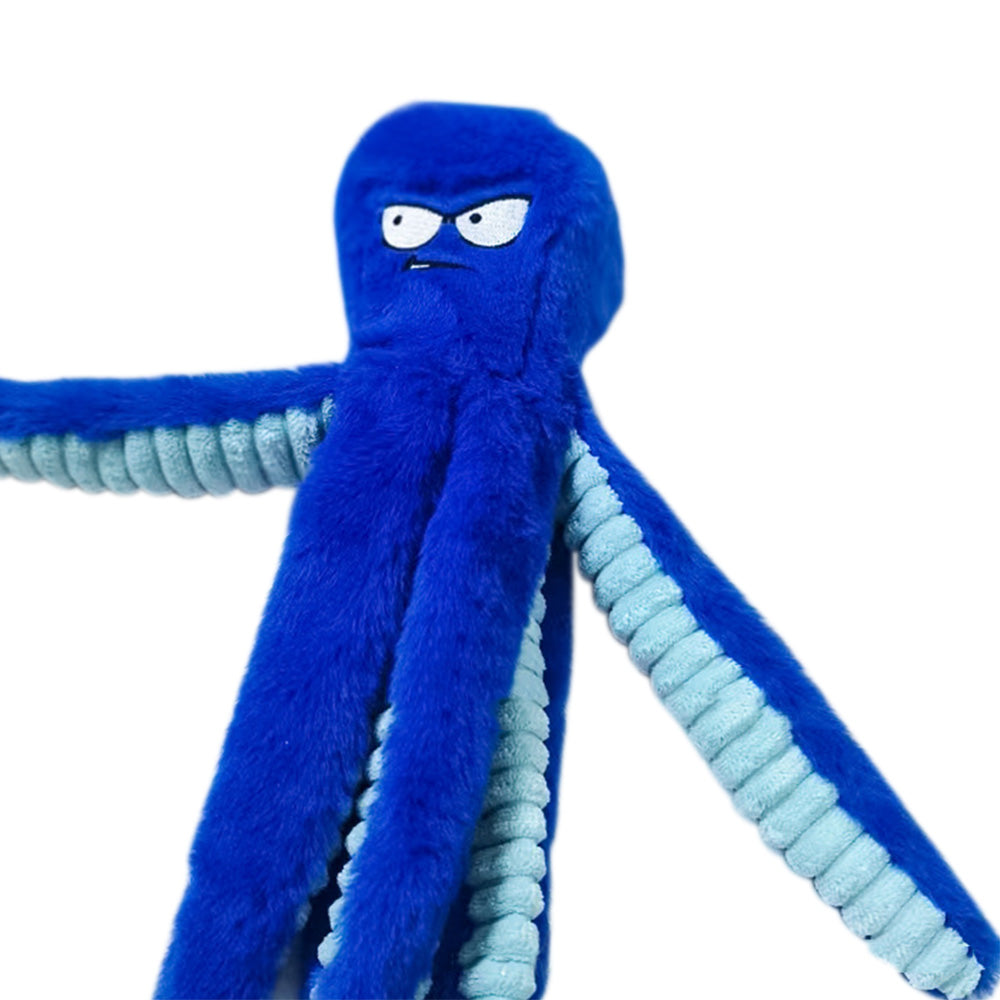 Interactive Plush Dog Toy with Squeaker and Crinkle Tentacles for Medium & Large Dogs Blue