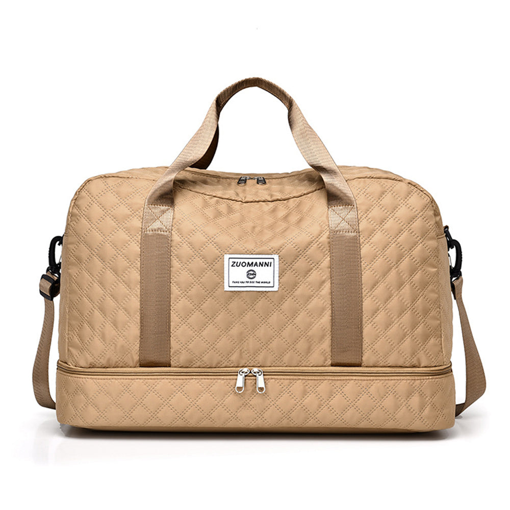 Large Capacity Travel Duffel Bag Versatile Shoulder Crossbody Weekender Bag with Shoe Compartment Khaki
