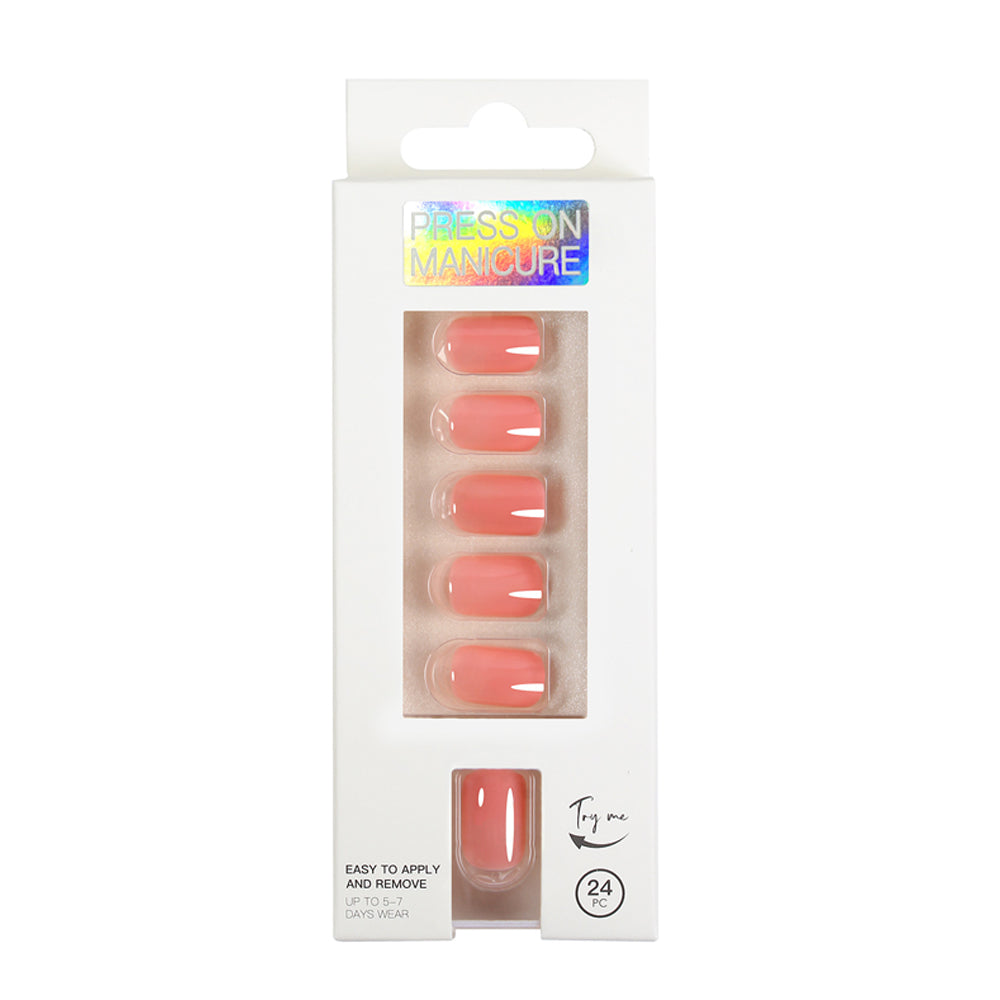 Set of 24Pcs Press On Nails Solid Color Self-Adhesive Fake Nails Pink
