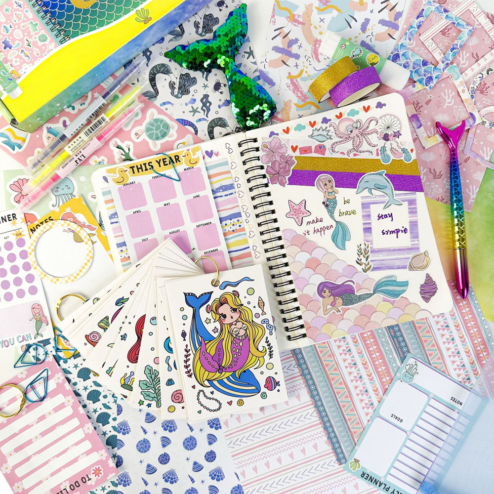Mermaid DIY Journal Kit for Girls Scrapbooking and Diary Supplies Stickers Set