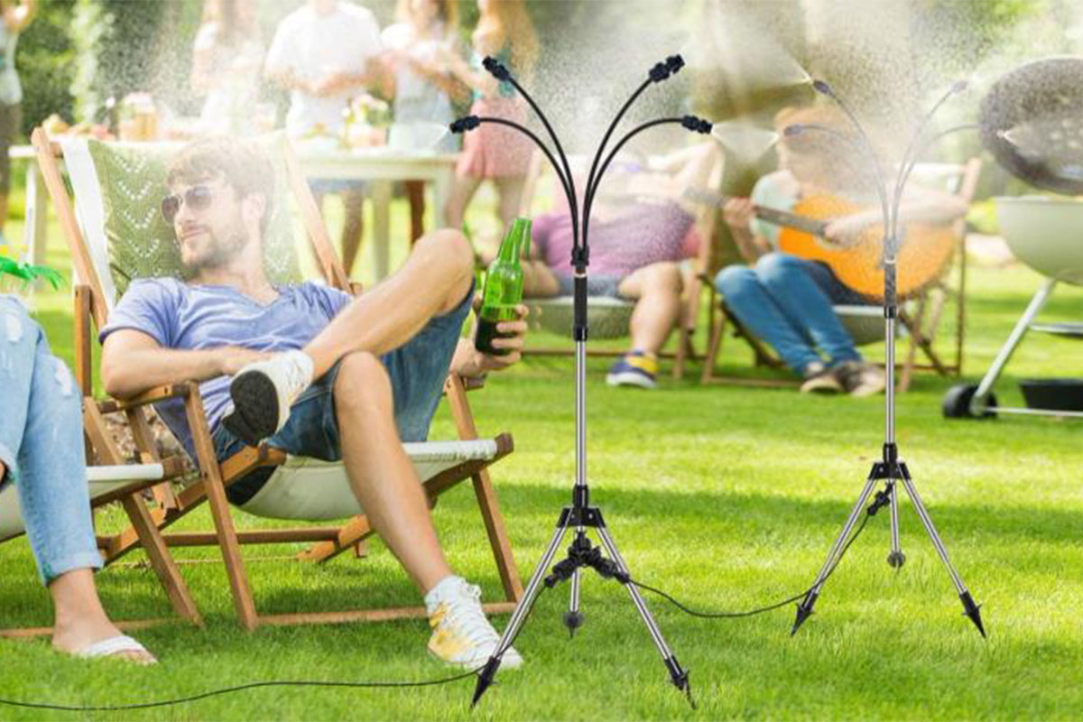 4Pcs Patio Standing Mister Adjustable Height 1.25M Portable Stand Misting System for Outside Garden BBQ Water Mist Playing Patio Cooling