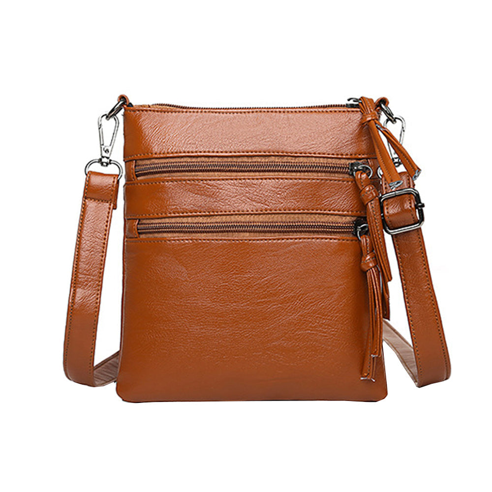 Multi Zipper Pocket Women's Mobile Phone Bag Crossbody Bag Shoulder Bag Brown
