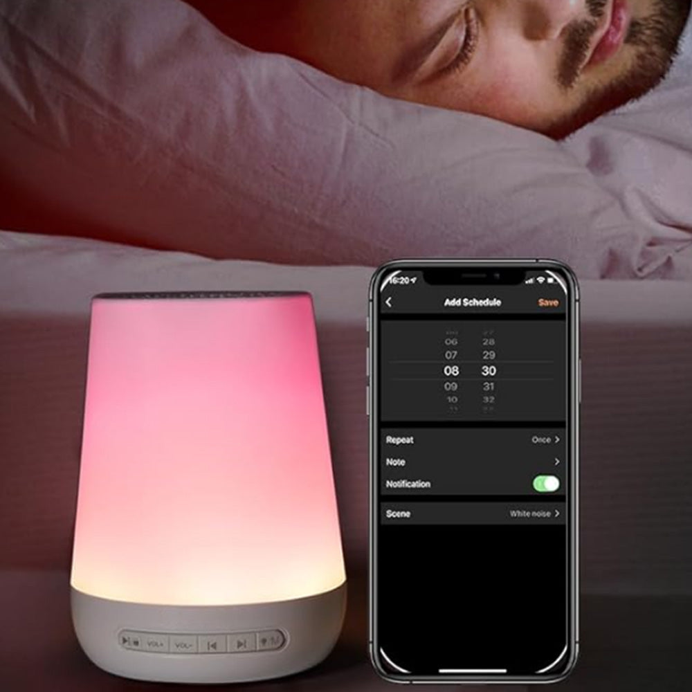 App Control White Noise Sound Machine with Adjustable Night Light 34 Sounds Sleeping Trainer Alarm Clock