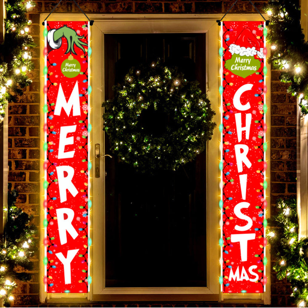 2-in-1 Door Banner Christmas Decor with LED Lights Merry Christmas Welcome Sign Style 1