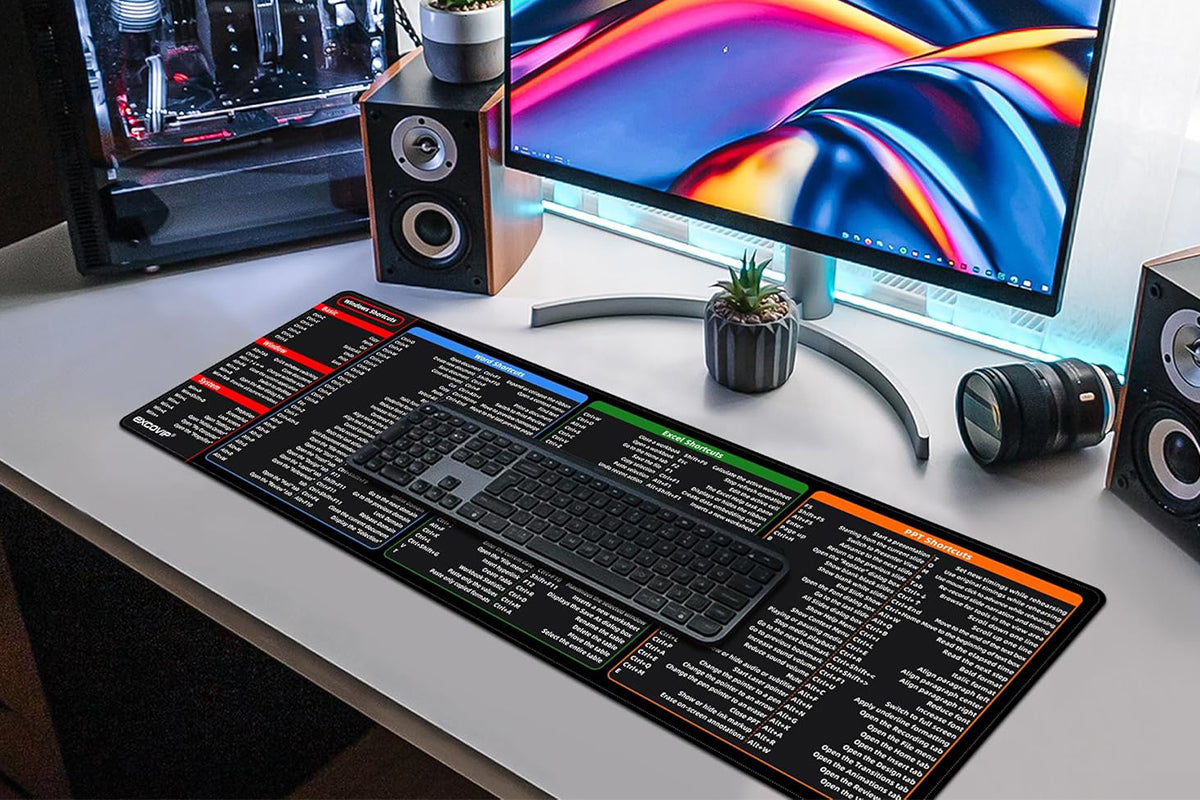 Mouse Pad with Non-Slip Rubber Base Word PPT Excel Shortcut Office Large Computer Desk Mat