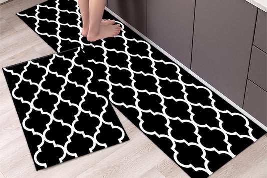 2 PCS Entryway Rug Door Mats Non-Slip Rubber Backing For Kitchen-Black