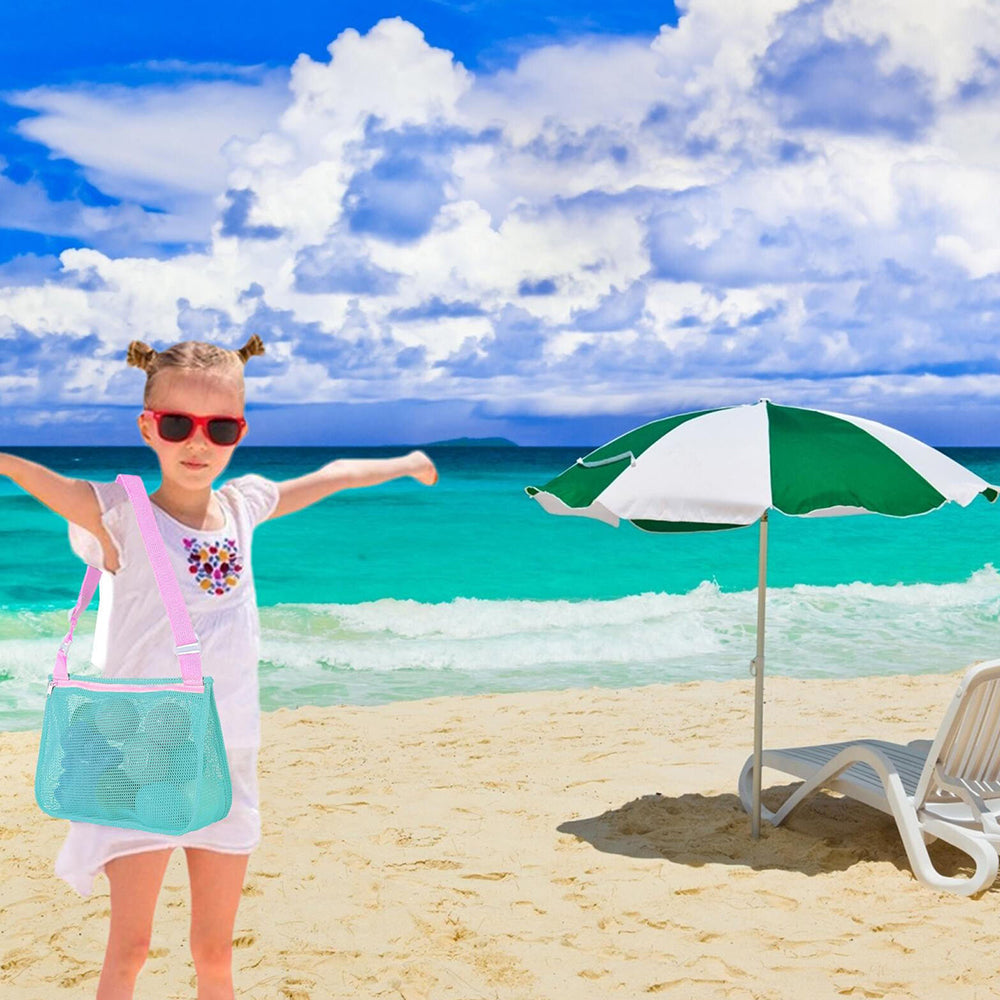 2Pcs Beach Toy Mesh Bag Shell Collecting Bag for Kids Green