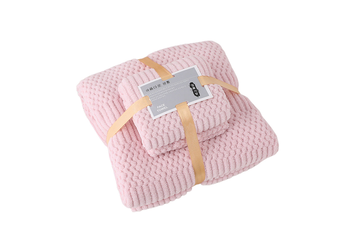 2 pcs Ultra Soft Towel Set Quick Drying for Fitness Bathroom Sports-Pink