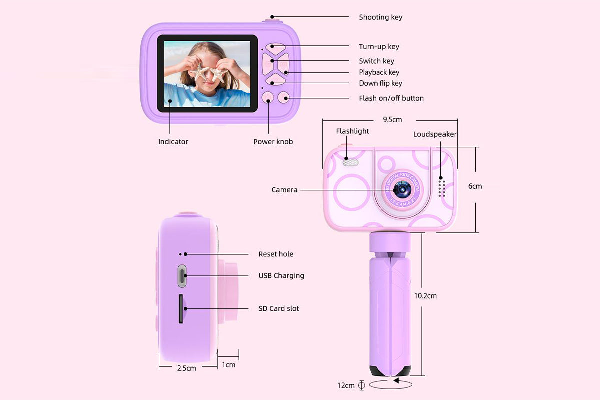 32GB Camera Toys for Boys Girls 1080P HD Digital Camera with Flip up Lens for Selfie and Video Christmas Birthday Party Gifts-Purple