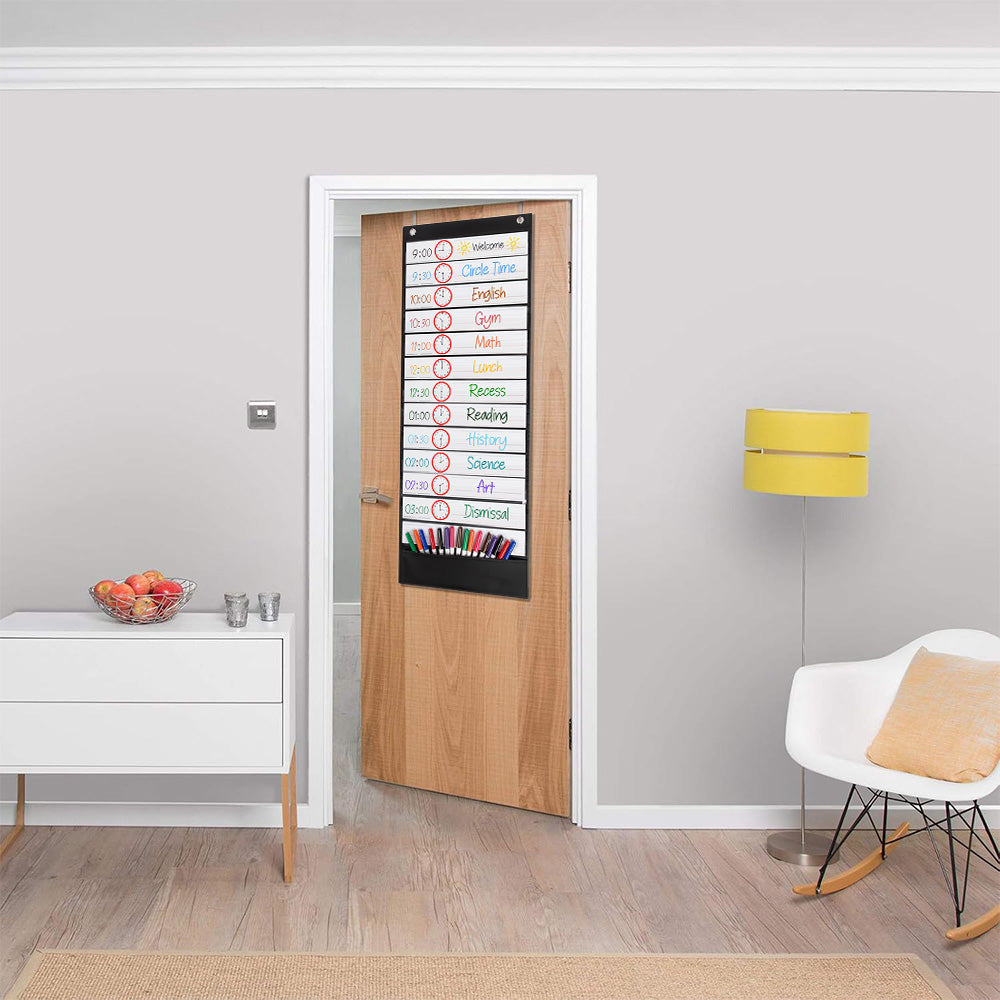 Wall Time Management Card Organizer with 14 Dry Erase Cards - Black