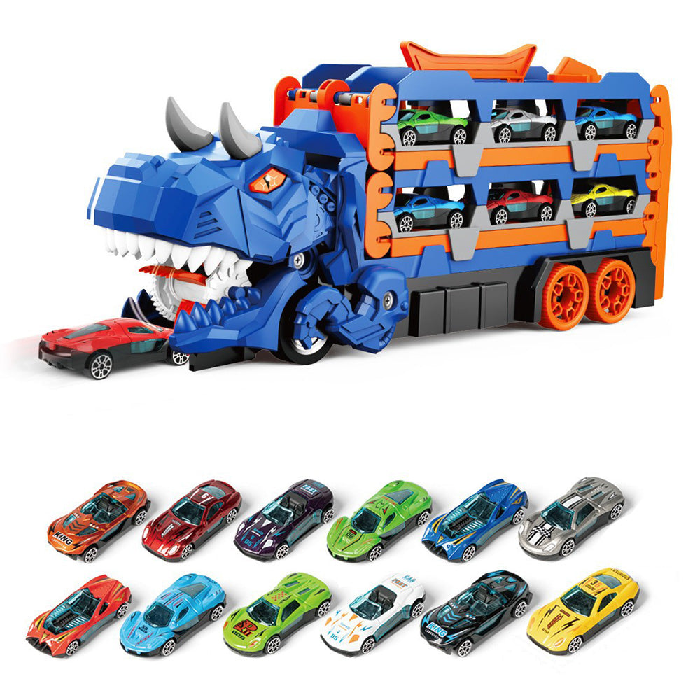 Dinosaur Transport Truck Toy Set with 12PCS Cars for Boys �Car & Truck Set Blue