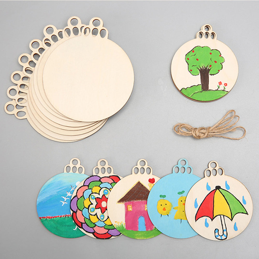 30Pcs Wooden Round Bauble Blank Hanging Ornament Christmas Tree Pendant DIY Craft