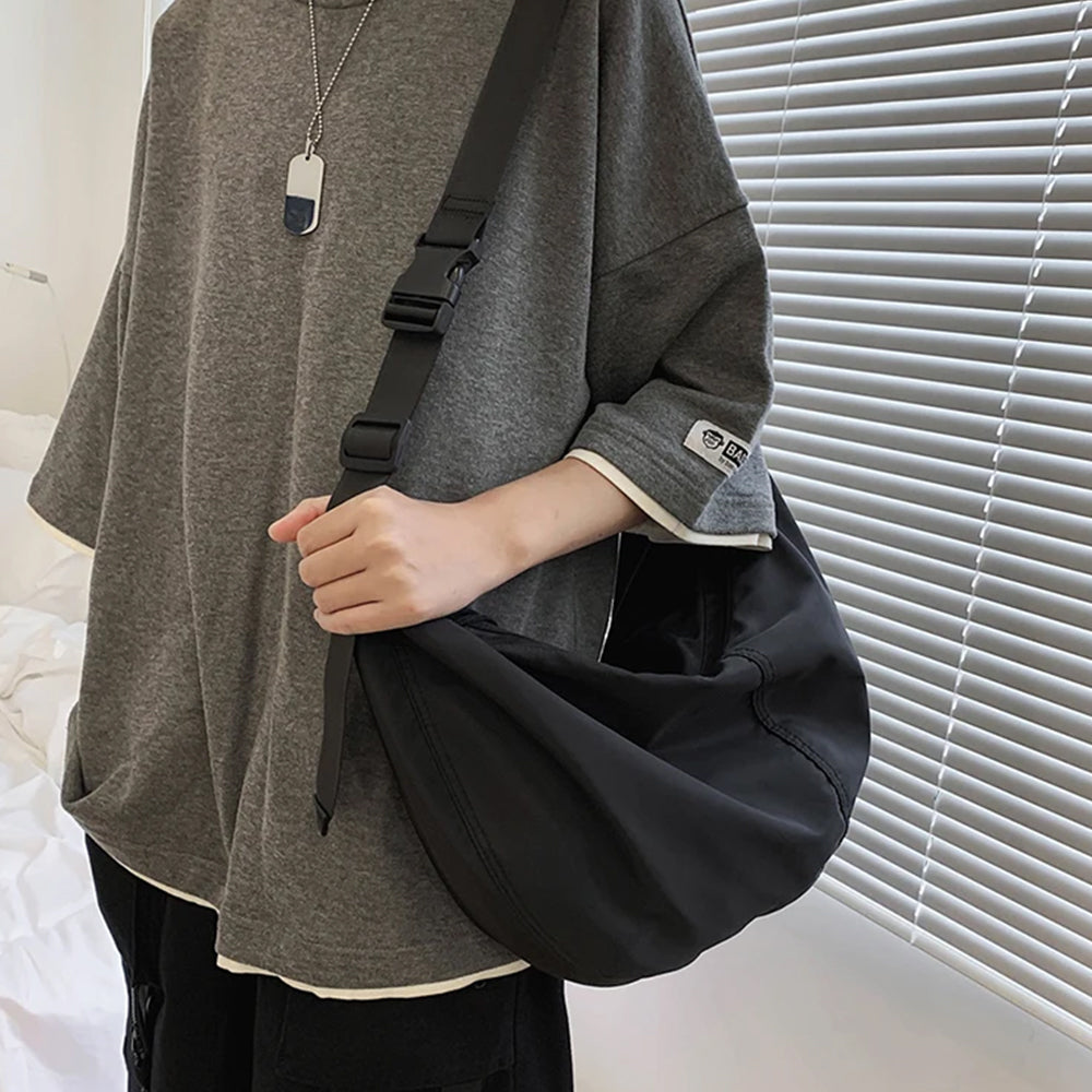 Trendy Dumpling Crossbody Bag Casual Sling Bag Half Moon Shoulder Messenger Bag Black