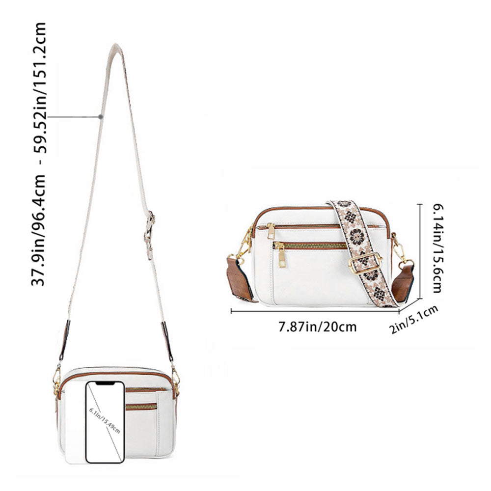 Color-Block Small Crossbody Bags for Women PU Leather Shoulder Handbag Purse with Adjustable Wide Strap White