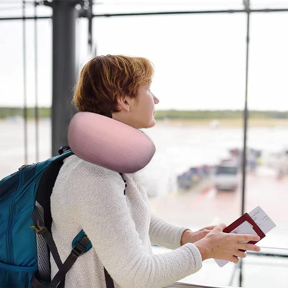 Memory Foam Travel Pillow for Sleep Neck Pillow with Storage Bag Pink