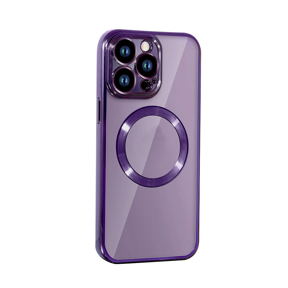 For iPhone 15 Series Magnetic Phone Cover Shockproof Plating Case Cover Purple