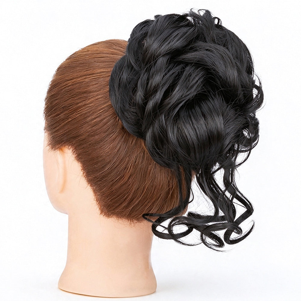 Wavy Bun Hairpiece Clip In Hair Extension Claw Clip Messy Fluffy Hair Piece - Black