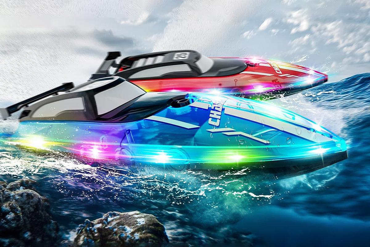 RC Boat for Little Ones with LED Lights 2.4Ghz Remote Control Racing Boats for Ages 6-Blue