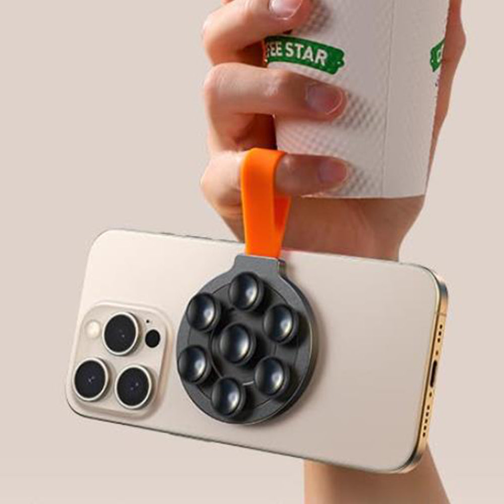 Suction Cup Phone Case Mount Magnetic Phone Grip Holder Stand for Selfies Videos Recording Orange